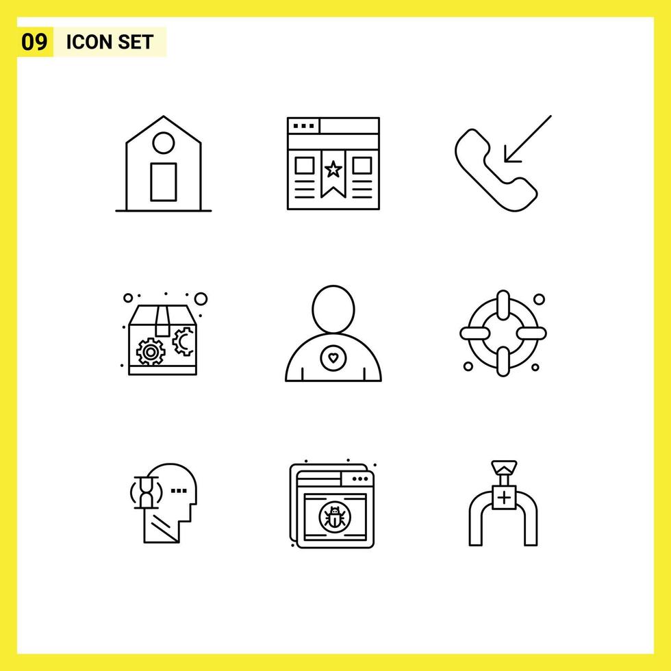 9 Universal Outline Signs Symbols of insurance friend mobile favorite package Editable Vector Design Elements