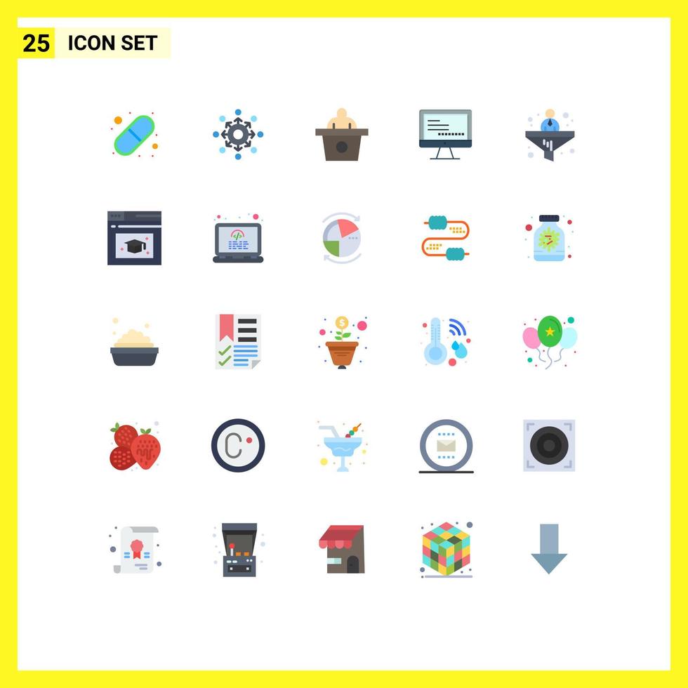 Pictogram Set of 25 Simple Flat Colors of conversion education presentation text computer Editable Vector Design Elements