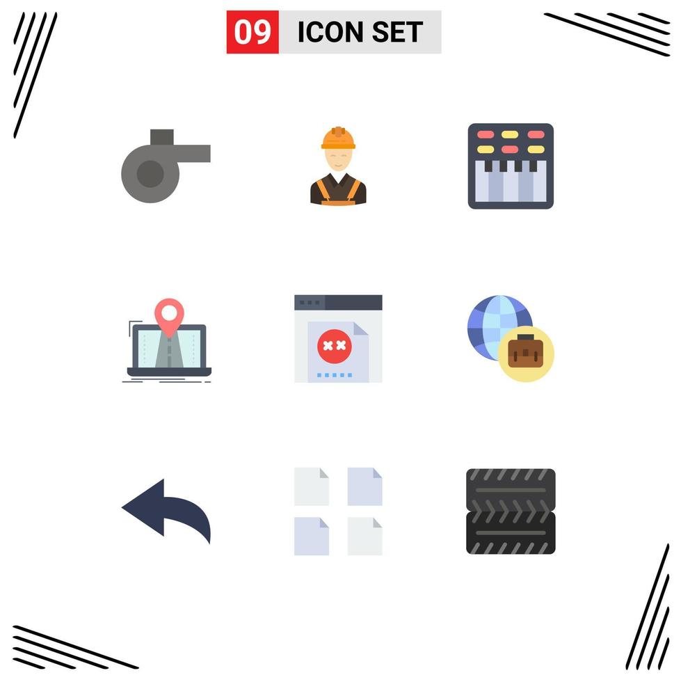Set of 9 Modern UI Icons Symbols Signs for programming route movie gps map Editable Vector Design Elements