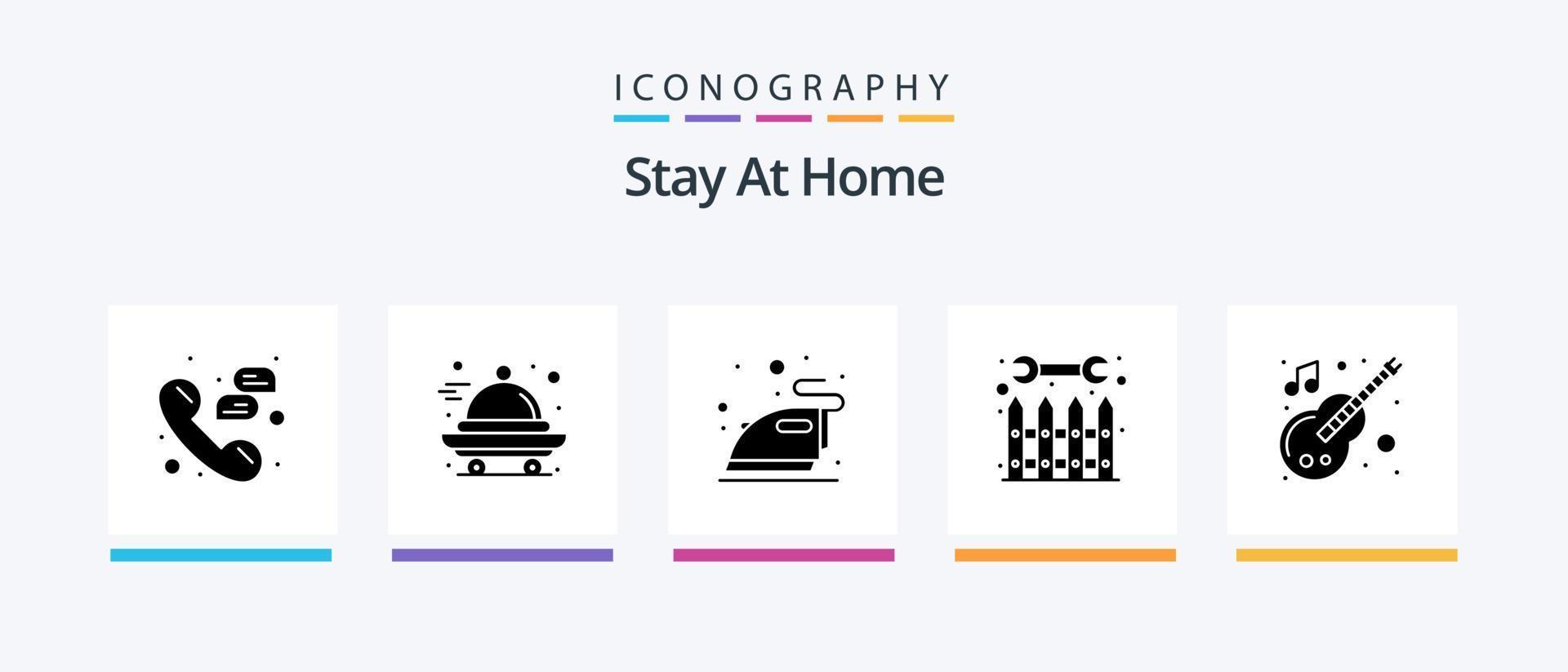 Stay At Home Glyph 5 Icon Pack Including tools. repair. quarantine. fence. steaming. Creative Icons Design vector