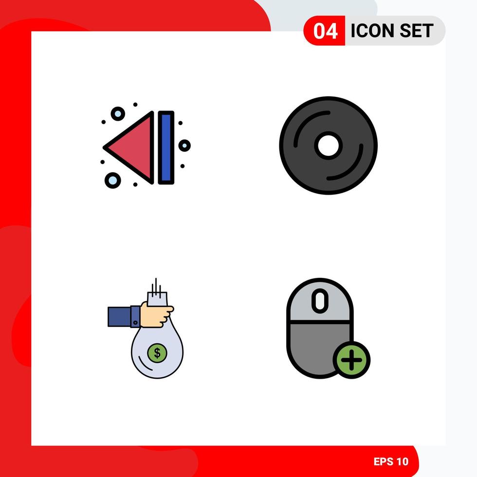 4 Universal Filledline Flat Color Signs Symbols of arrow finance cd media investment Editable Vector Design Elements