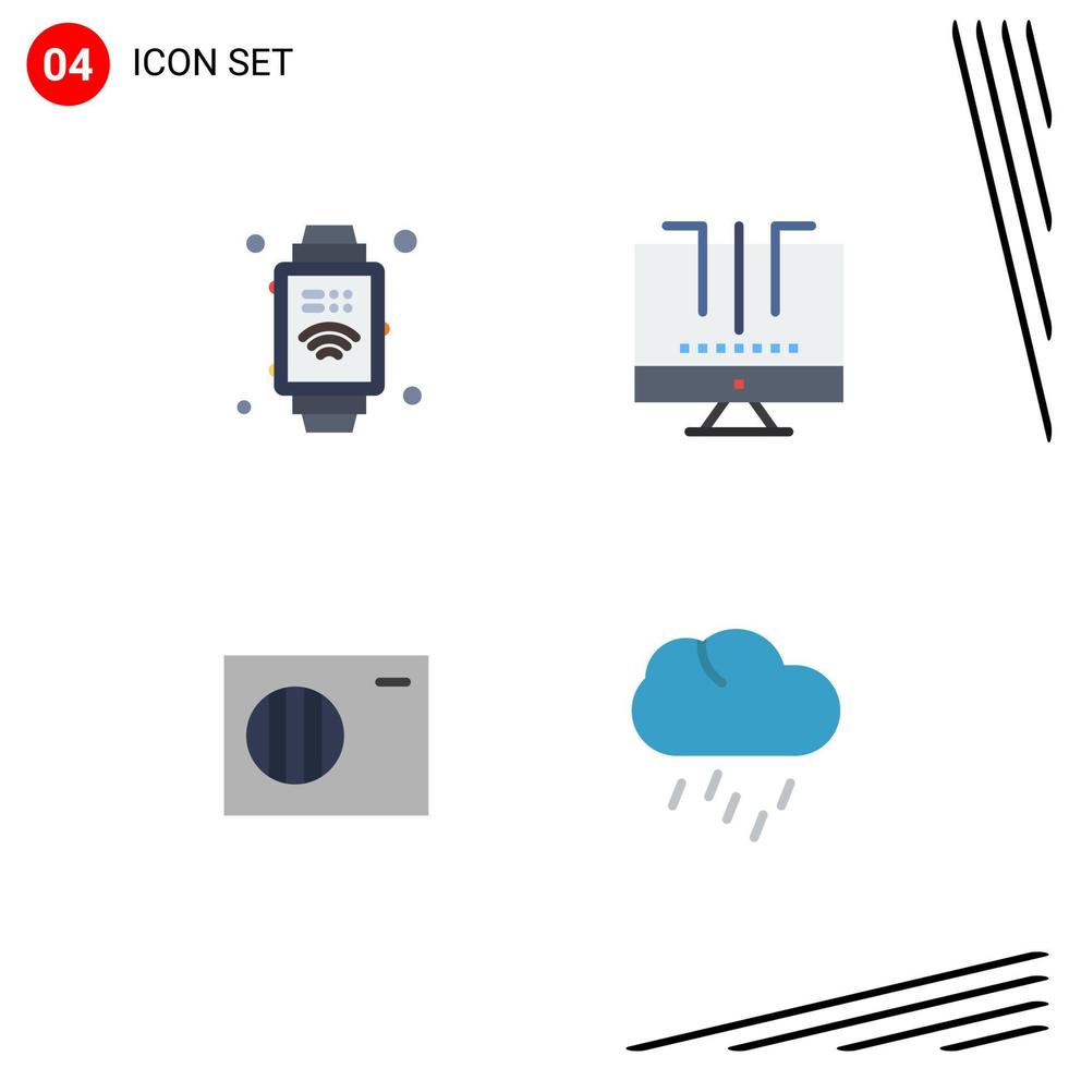 Editable Vector Line Pack of 4 Simple Flat Icons of hand watch conditioner connections optimization nature Editable Vector Design Elements