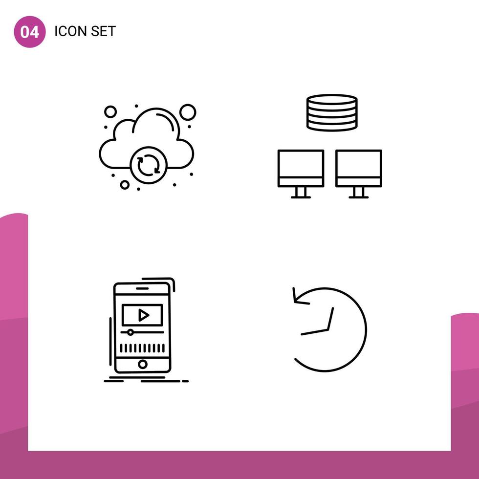 Stock Vector Icon Pack of 4 Line Signs and Symbols for cloud video backup media twitter Editable Vector Design Elements