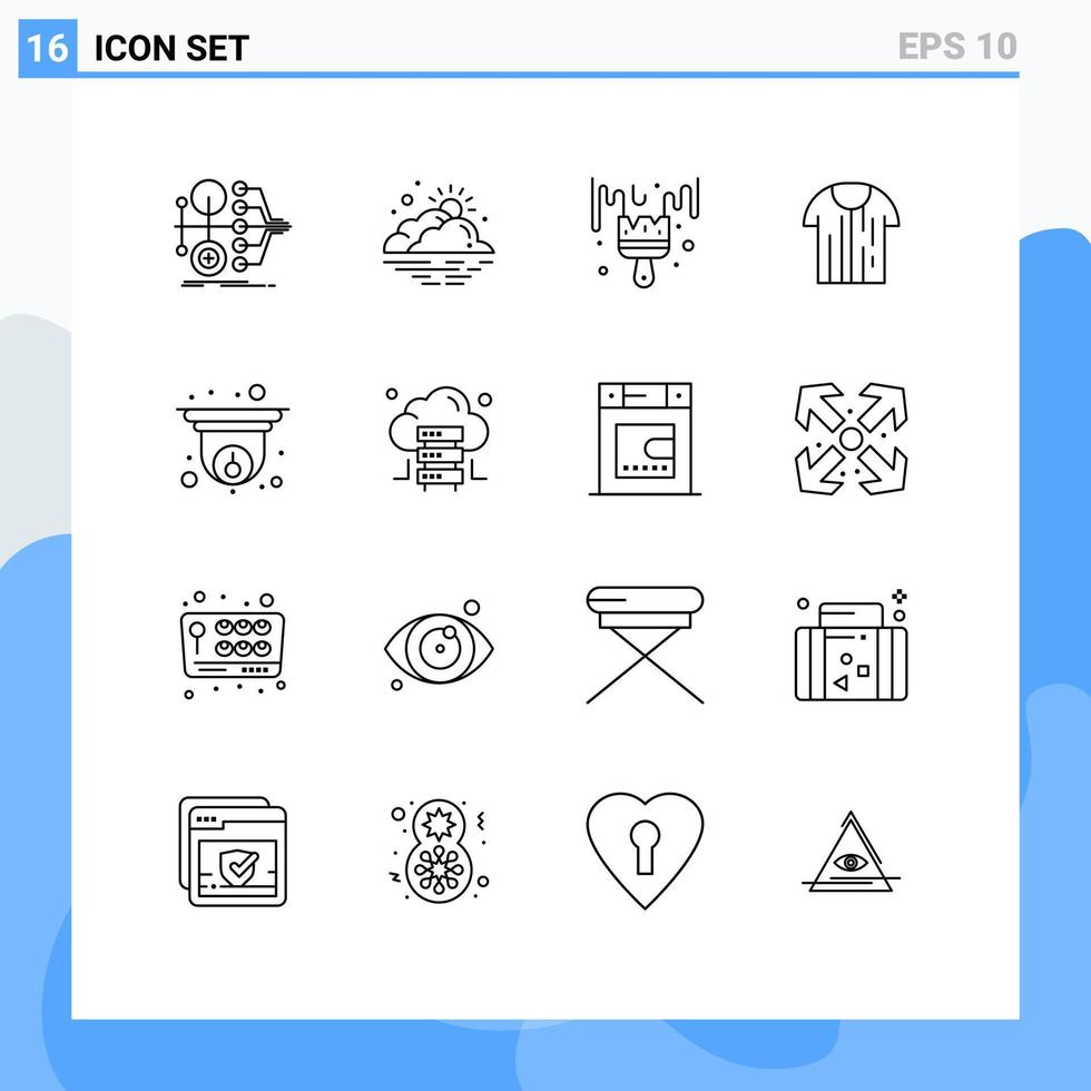 Editable Vector Line Pack of 16 Simple Outlines of tshirt sport sun shirt hobbies Editable Vector Design Elements