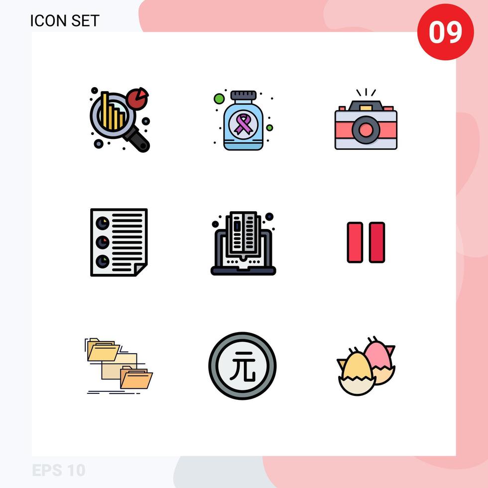 Universal Icon Symbols Group of 9 Modern Filledline Flat Colors of computer report image page document Editable Vector Design Elements