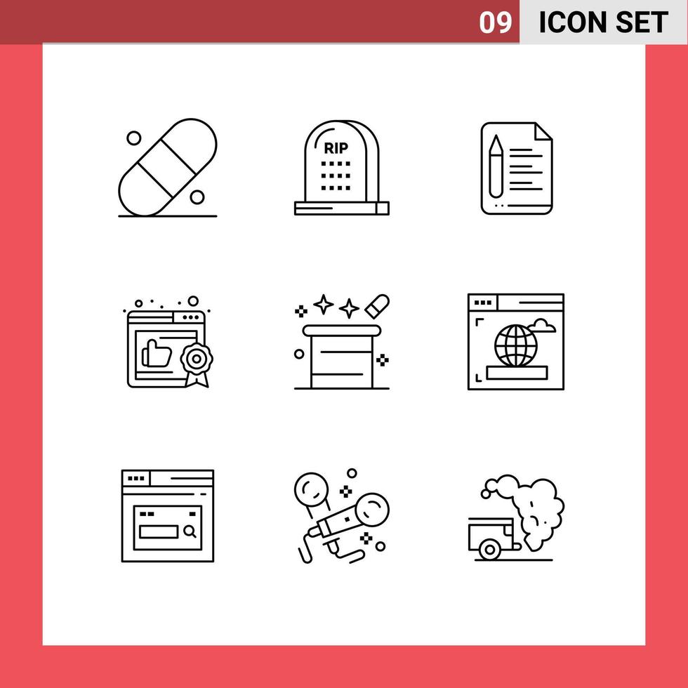 9 User Interface Outline Pack of modern Signs and Symbols of magical magic file recommended business Editable Vector Design Elements