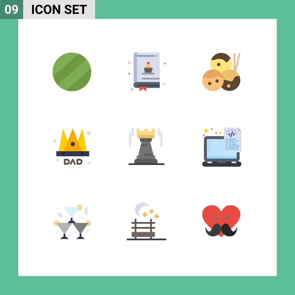 Modern Set of 9 Flat Colors Pictograph of document fort emperor bastion tower Editable Vector Design Elements