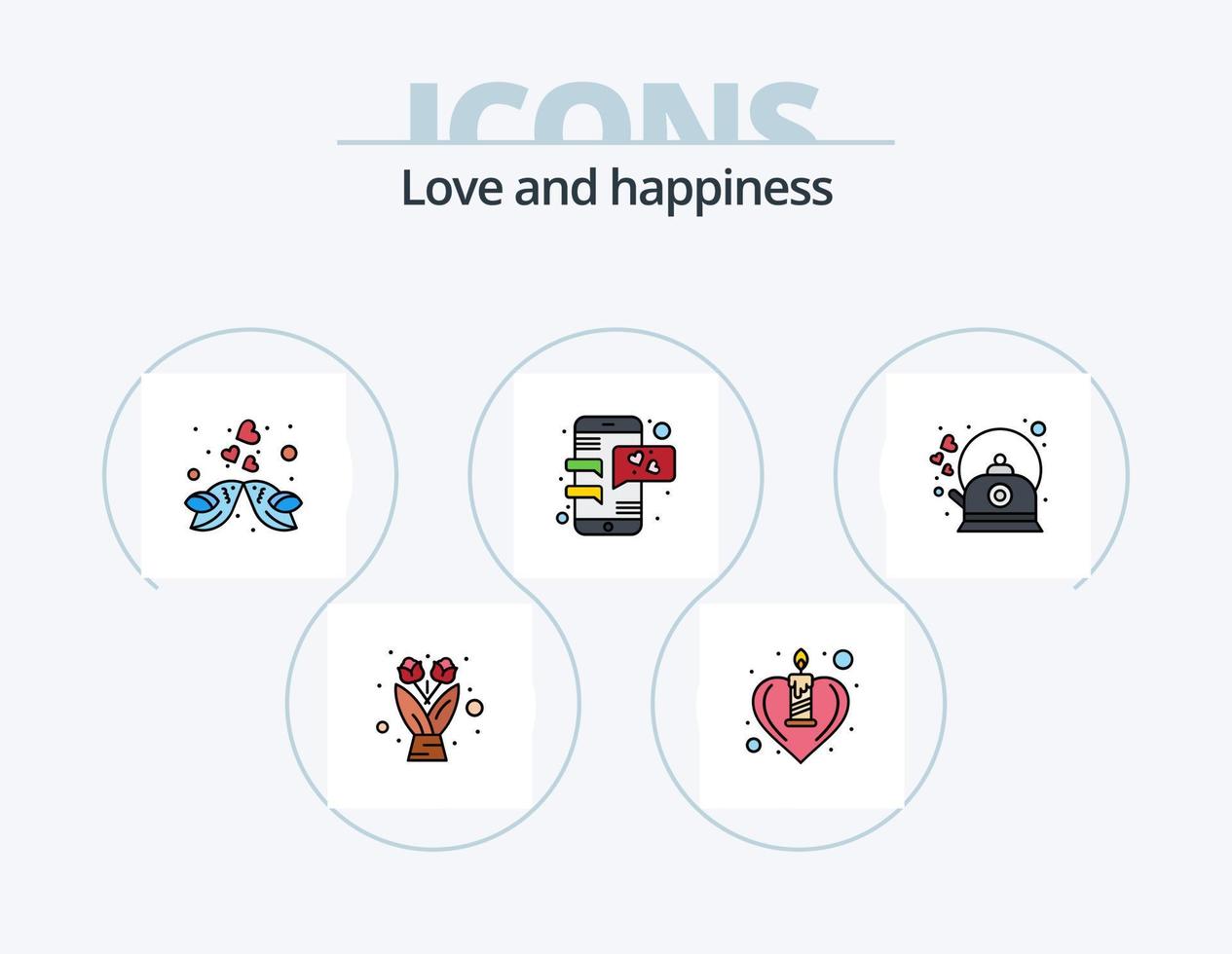 Love Line Filled Icon Pack 5 Icon Design. candle. love. coffee. heart. kissing vector