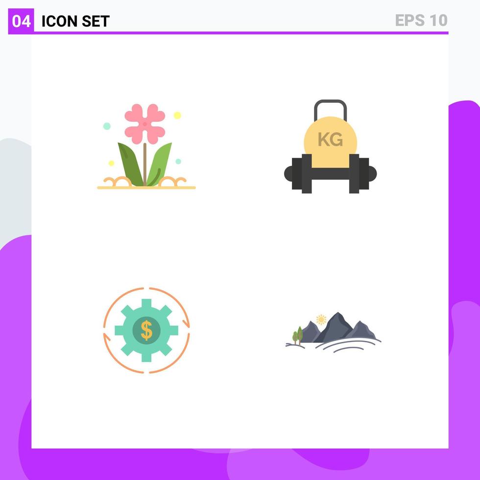 Universal Icon Symbols Group of 4 Modern Flat Icons of flora weight nature dumbbell capital Editable Vector Design Elements