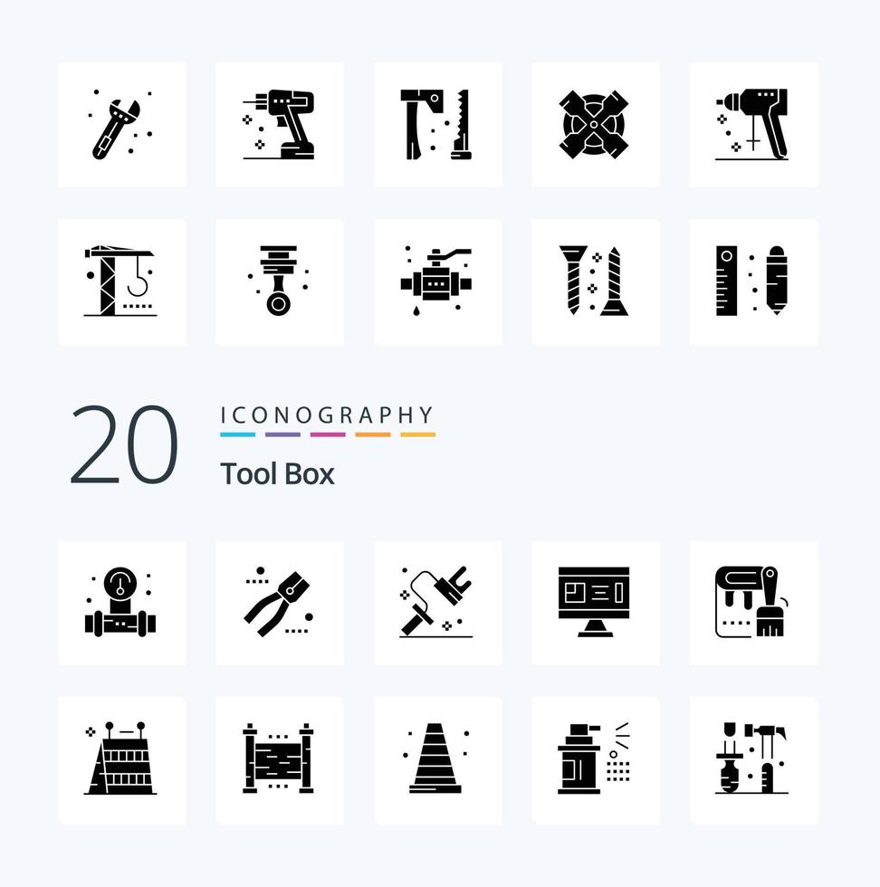 20 Tools Solid Glyph icon Pack like brush design dye construction architecture vector