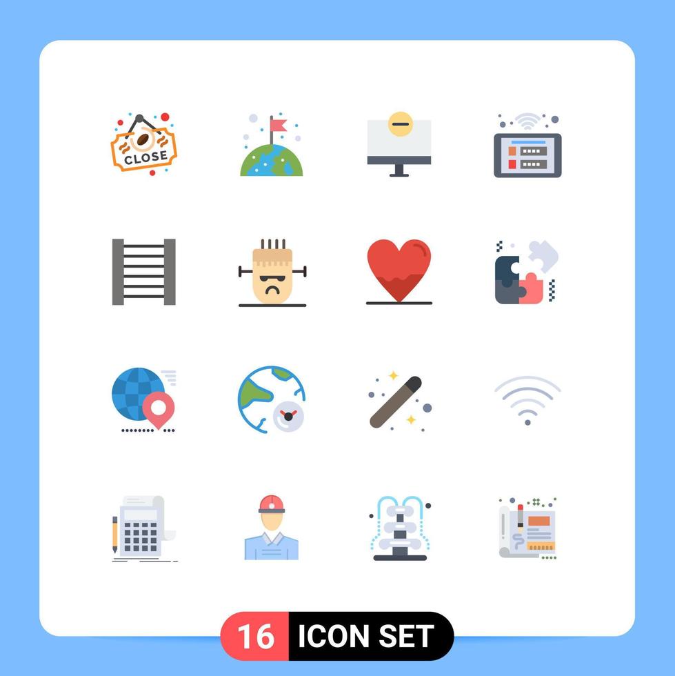 16 Thematic Vector Flat Colors and Editable Symbols of wifi panel computers control monitor Editable Pack of Creative Vector Design Elements