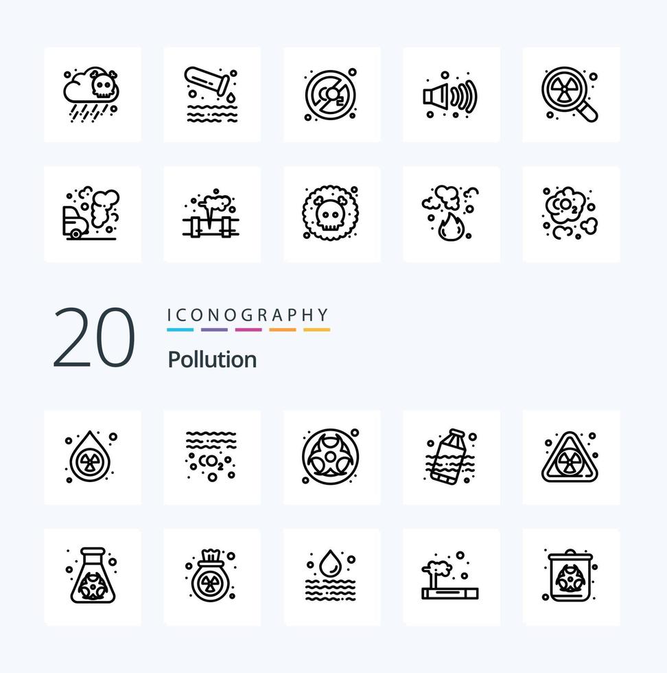 20 Pollution Line icon Pack like waste nuclear gas water pollution vector