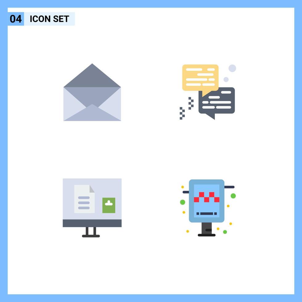 4 Universal Flat Icon Signs Symbols of message learn bubble printer school Editable Vector Design Elements