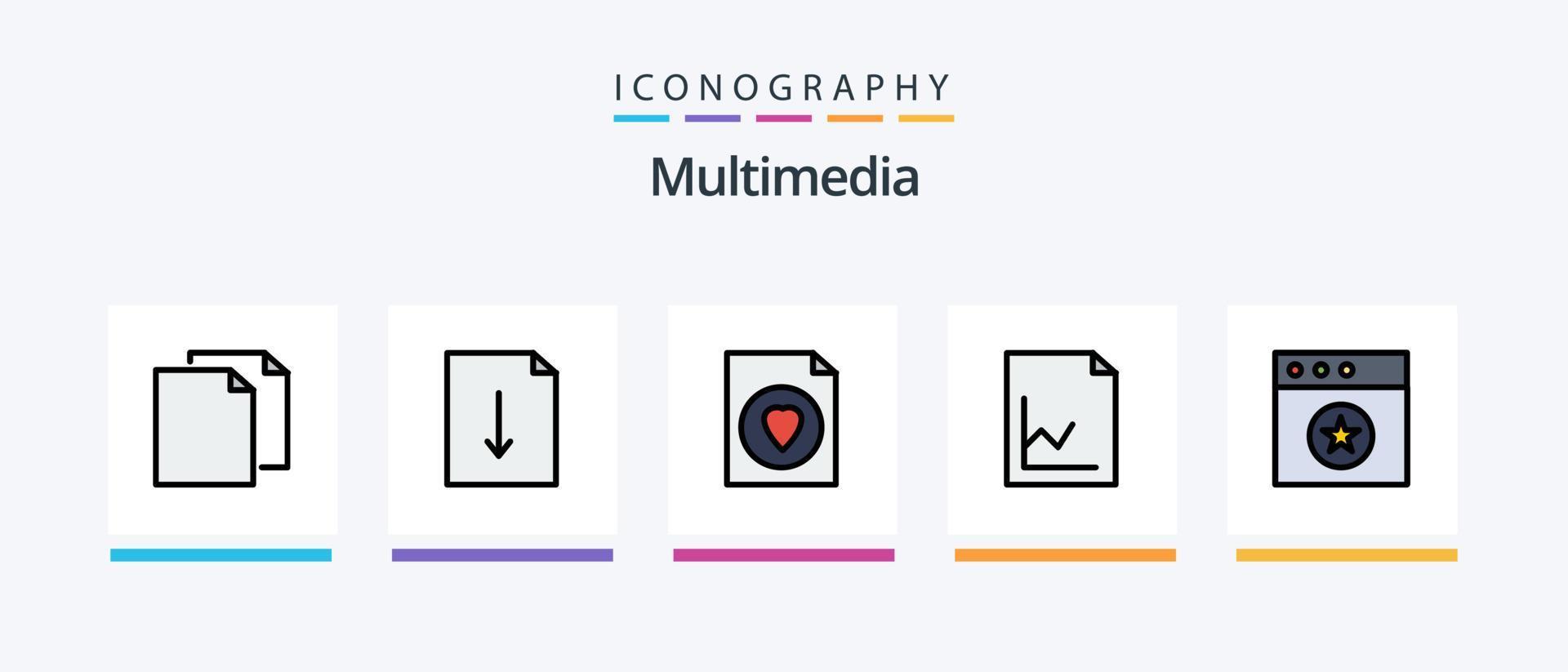 Multimedia Line Filled 5 Icon Pack Including . file. cloud. favorite. file. Creative Icons Design vector