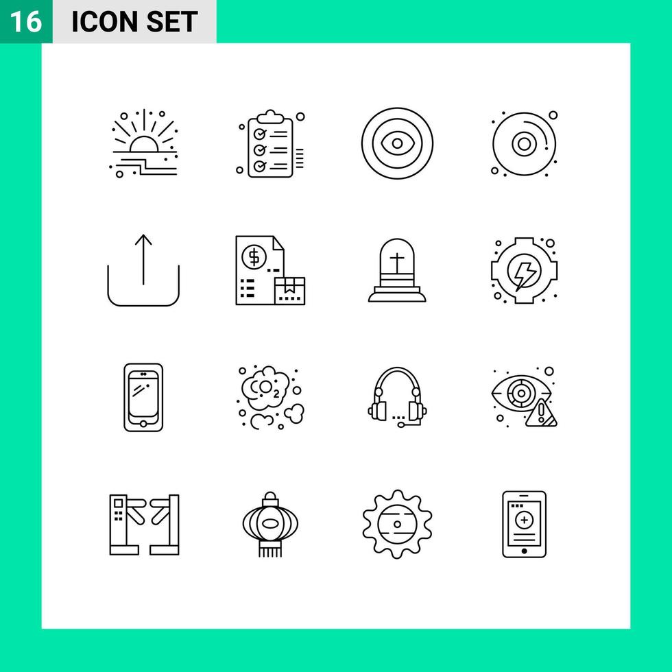 Editable Vector Line Pack of 16 Simple Outlines of ui dvd todo disk wreath Editable Vector Design Elements