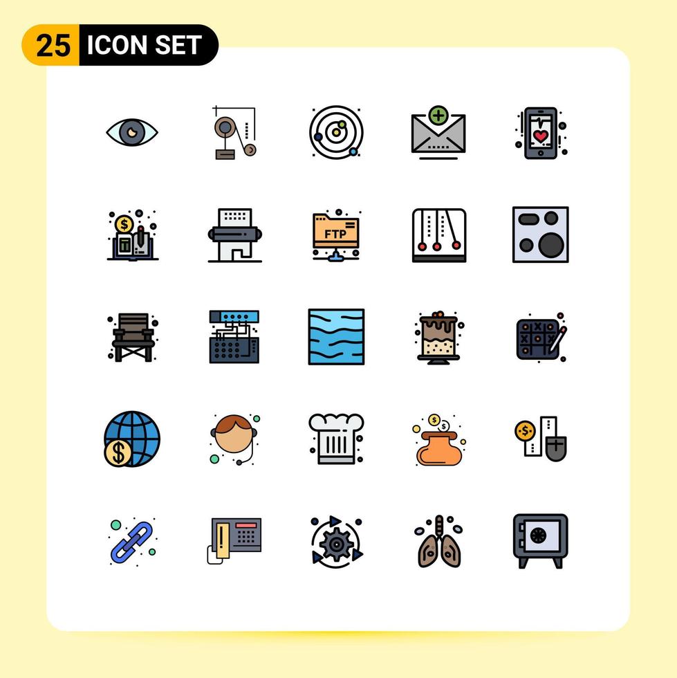 paquete de iconos de vector de stock de 25 signos de línea y símbolos para la física exparimant de dirección de ritmo agregar elementos de diseño de vector editables del sistema solar