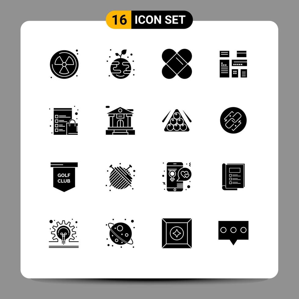 16 Creative Icons Modern Signs and Symbols of bank list plaster clipboard marketing Editable Vector Design Elements