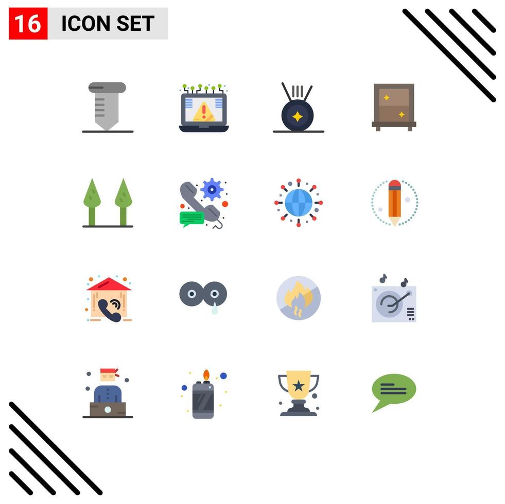 Modern Set of 16 Flat Colors and symbols such as preference call medal sparrowgrass mirror Editable Pack of Creative Vector Design Elements