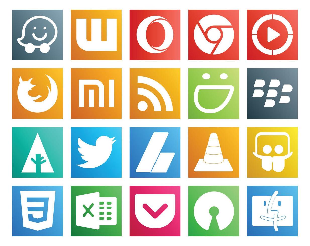 20 Social Media Icon Pack Including vlc adsense xiaomi tweet forrst vector