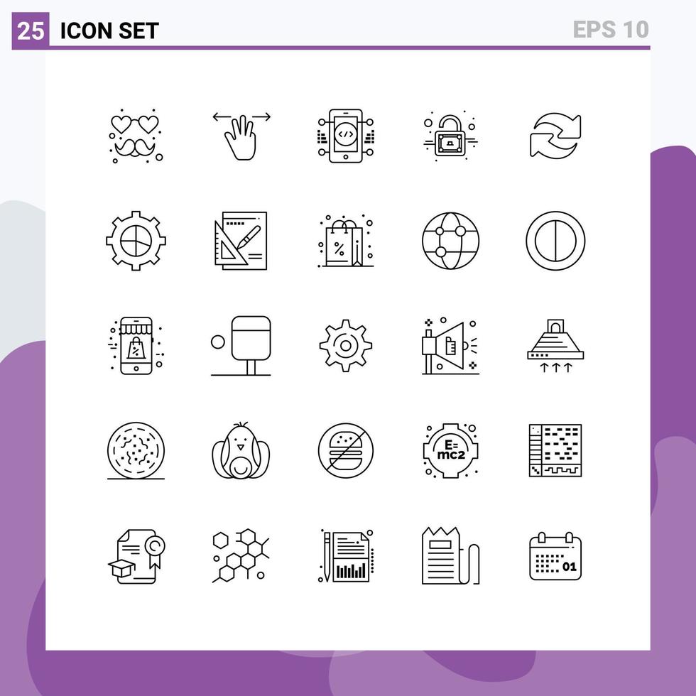 Modern Set of 25 Lines and symbols such as repeat reload development refresh padlock Editable Vector Design Elements