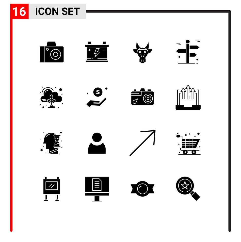 Set of 16 Modern UI Icons Symbols Signs for emission travelling animals travel navigation Editable Vector Design Elements