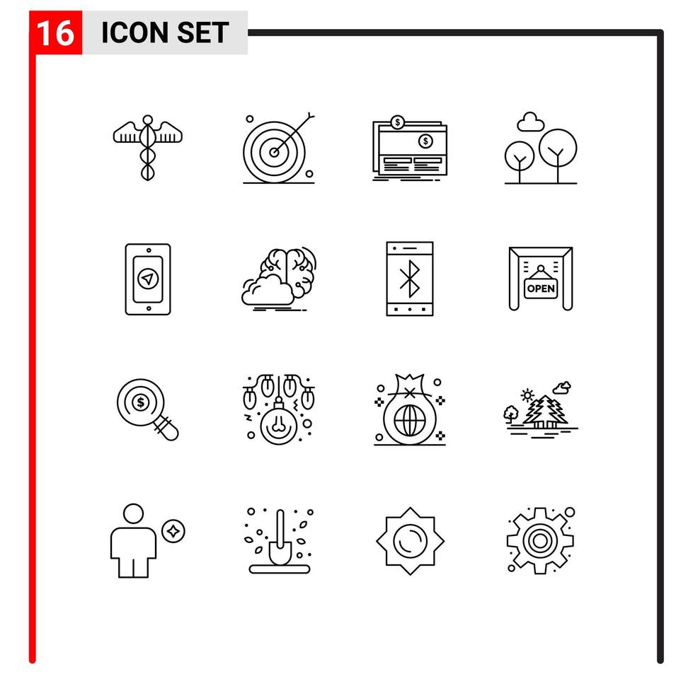 Outline Pack of 16 Universal Symbols of tree cypress tree marketing website fundraising Editable Vector Design Elements