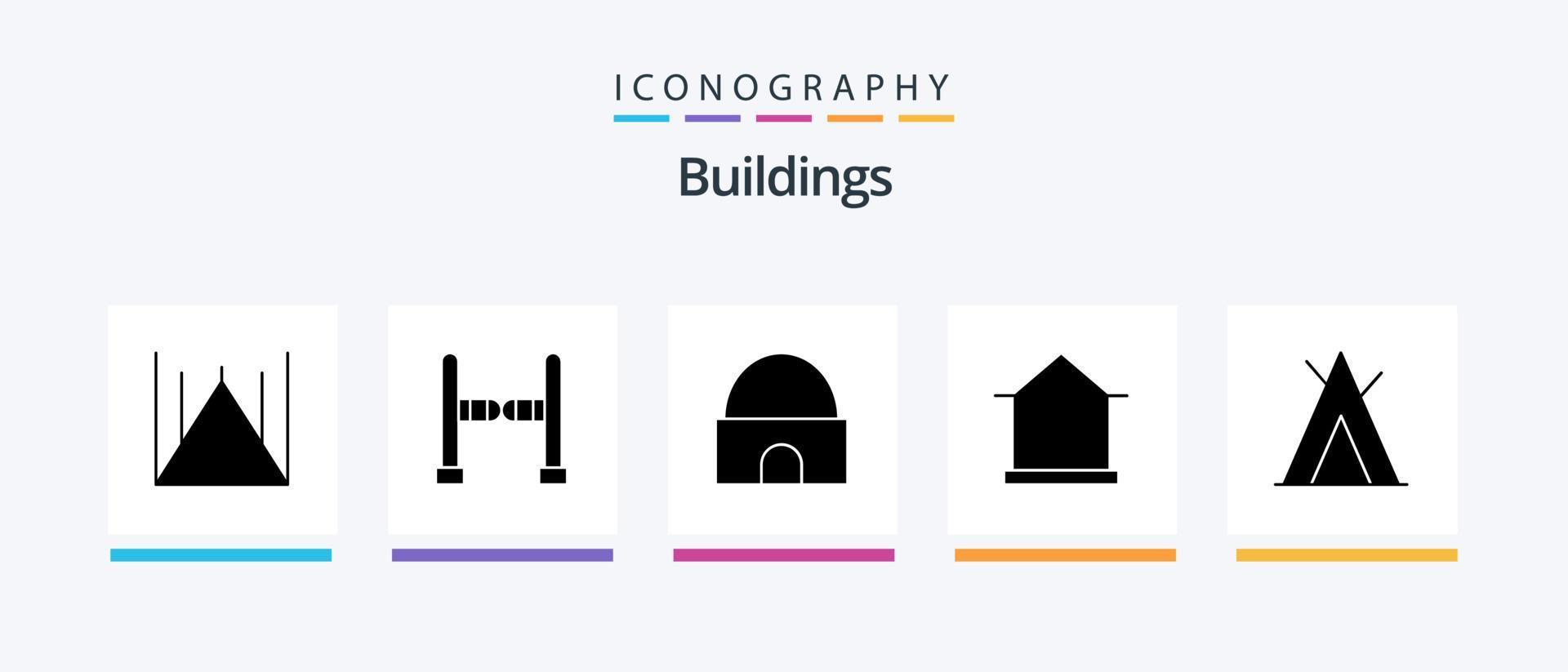 Buildings Glyph 5 Icon Pack Including camp. hut. historical building. house. building. Creative Icons Design vector