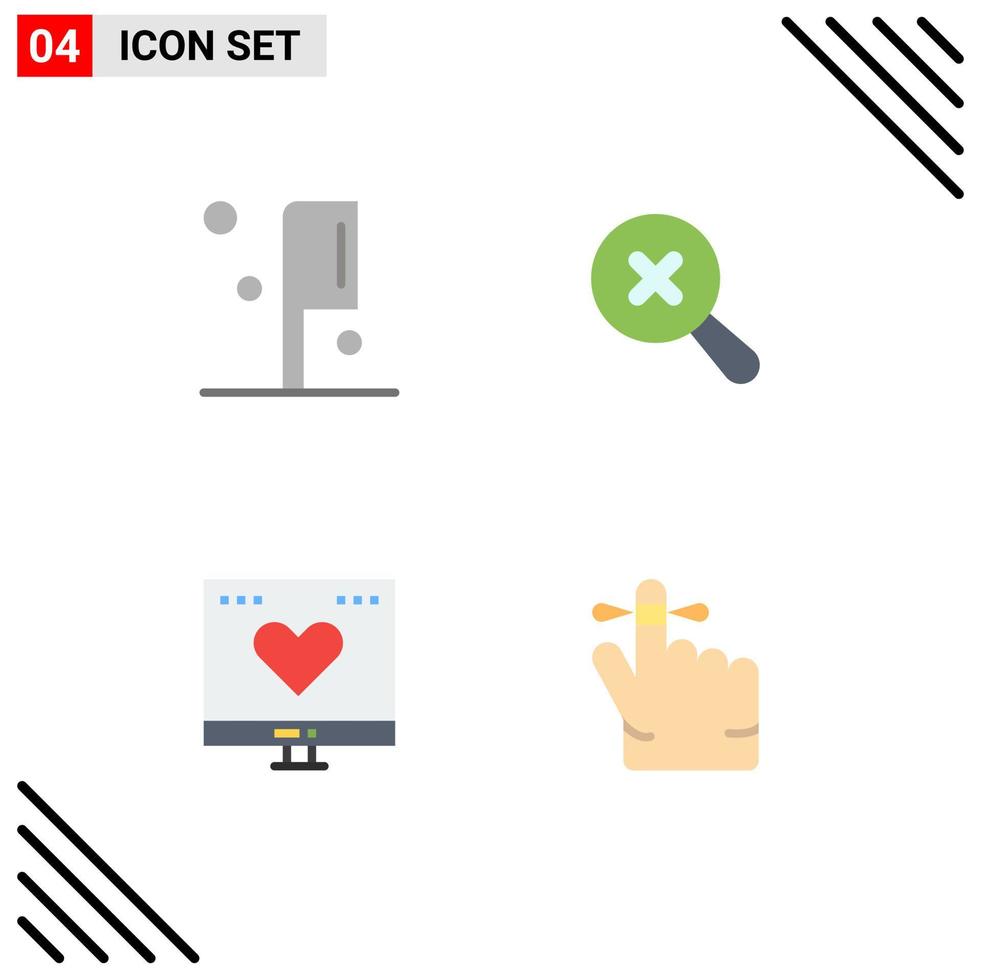 paquete de 4 signos y símbolos de iconos planos modernos para medios de impresión web como amor por la comida en elementos de diseño de vectores editables con los dedos favoritos