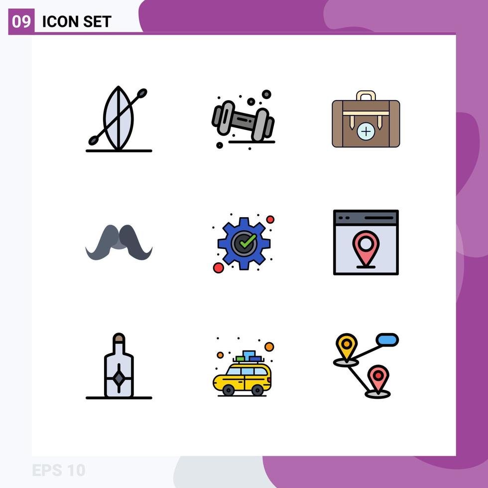 9 Universal Filledline Flat Colors Set for Web and Mobile Applications development male camping movember moustache Editable Vector Design Elements