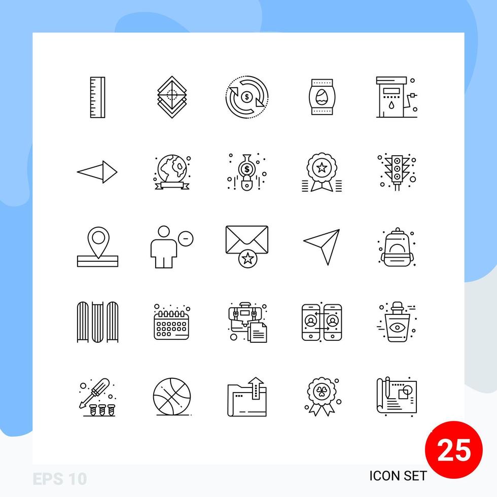 Modern Set of 25 Lines Pictograph of energy easter circulation bottle money Editable Vector Design Elements