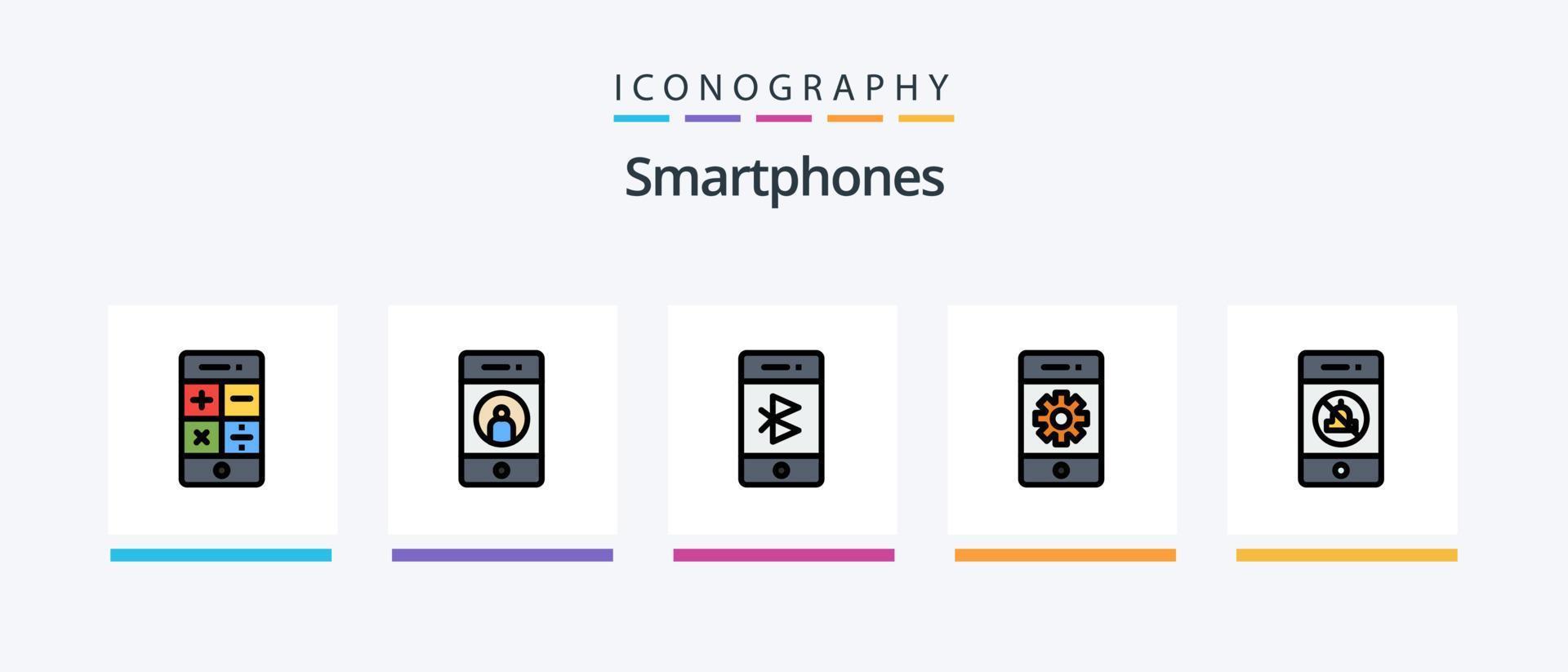 la línea de teléfonos inteligentes llenó el paquete de 5 íconos, incluido el banco. seguridad. tecnología. proteccion. mensaje. diseño de iconos creativos vector