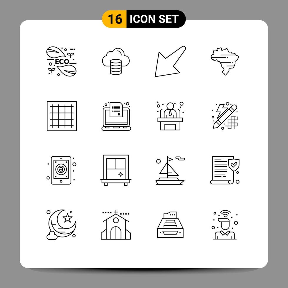 Stock Vector Icon Pack of 16 Line Signs and Symbols for drawing grid dollar country brazil Editable Vector Design Elements