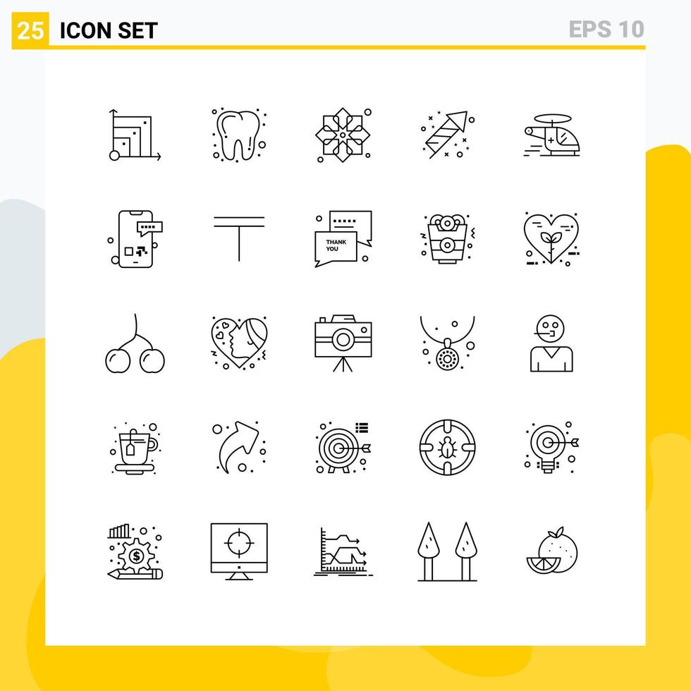 Pack of 25 Modern Lines Signs and Symbols for Web Print Media such as chopper holiday pattern fireworks celebration Editable Vector Design Elements