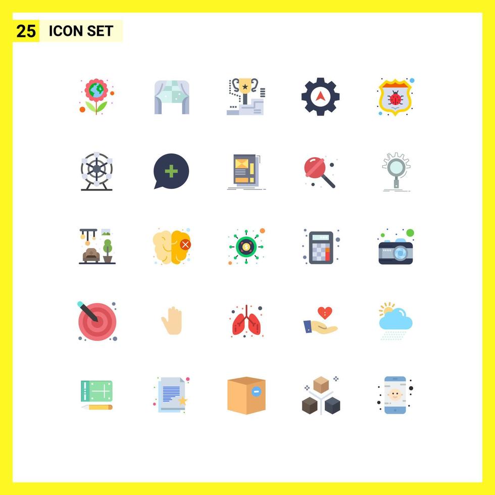 User Interface Pack of 25 Basic Flat Colors of bug gear award cursor prize Editable Vector Design Elements