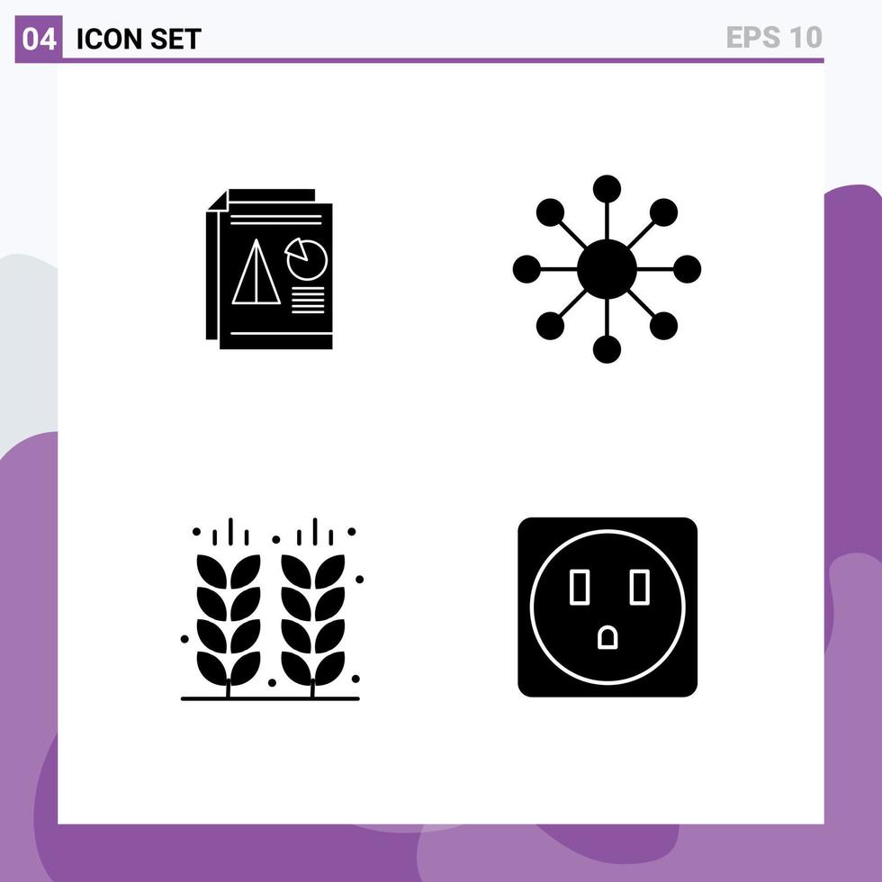 Modern Set of 4 Solid Glyphs and symbols such as report farm chart neuron field Editable Vector Design Elements