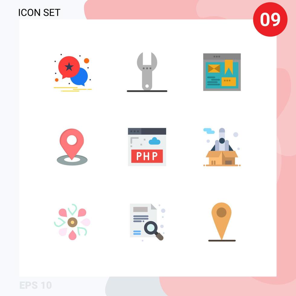 Set of 9 Modern UI Icons Symbols Signs for business php design data navigation Editable Vector Design Elements