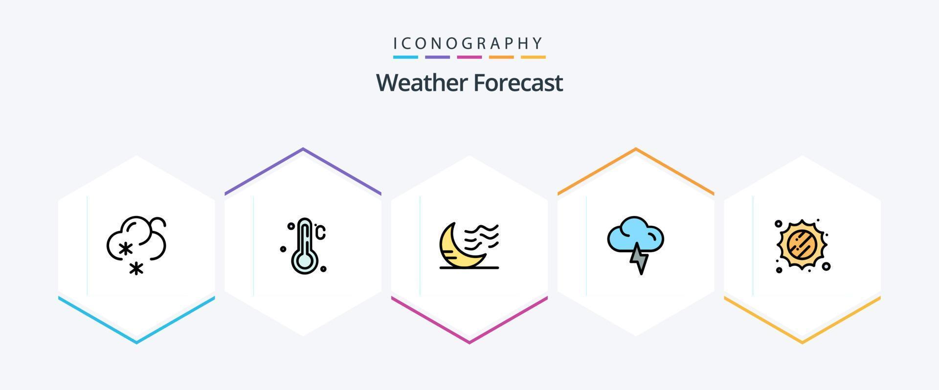 Weather 25 FilledLine icon pack including . sunny. night. sun. lightning vector