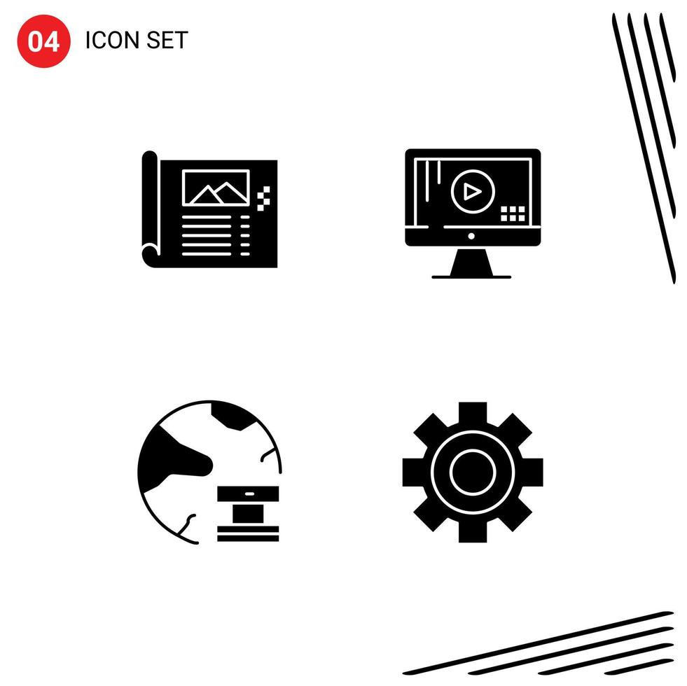 Group of 4 Solid Glyphs Signs and Symbols for design cloud sketch monitor database Editable Vector Design Elements