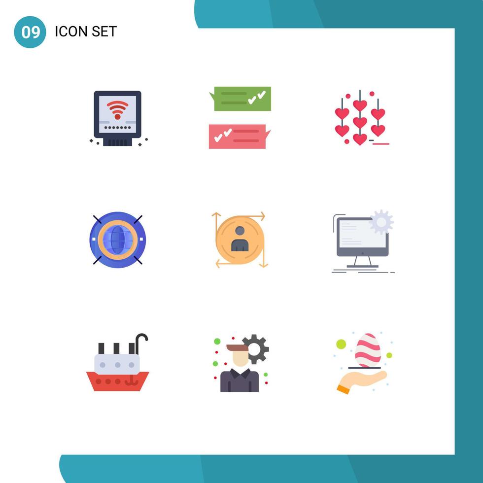 Set of 9 Modern UI Icons Symbols Signs for predication computing support world internet Editable Vector Design Elements