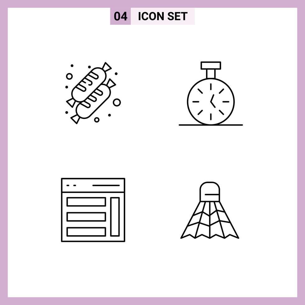 Modern Set of 4 Filledline Flat Colors and symbols such as bread right stopwatch count user Editable Vector Design Elements