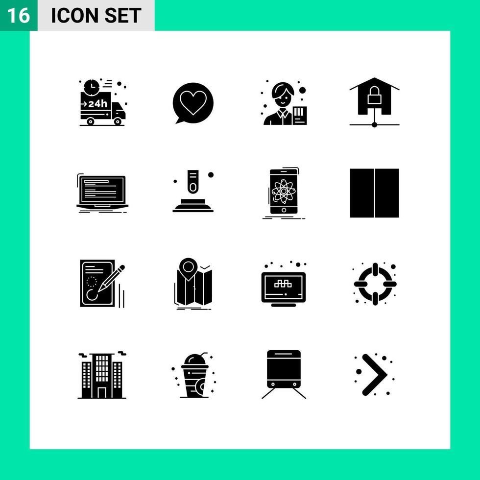Modern Set of 16 Solid Glyphs Pictograph of smart home kit accountant home female Editable Vector Design Elements