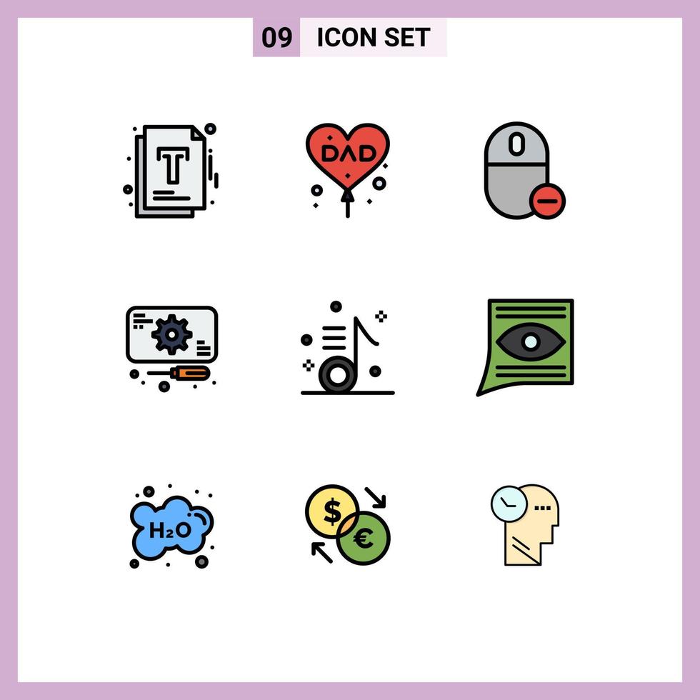 9 Universal Filledline Flat Color Signs Symbols of service recuperation love development mouse Editable Vector Design Elements