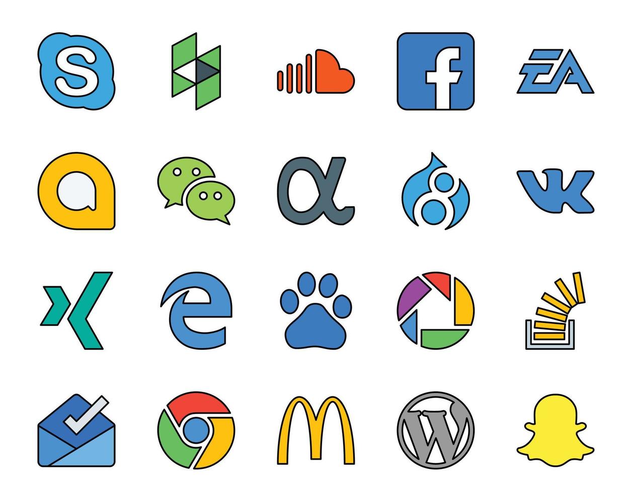 20 Social Media Icon Pack Including edge vk ea drupal messenger vector