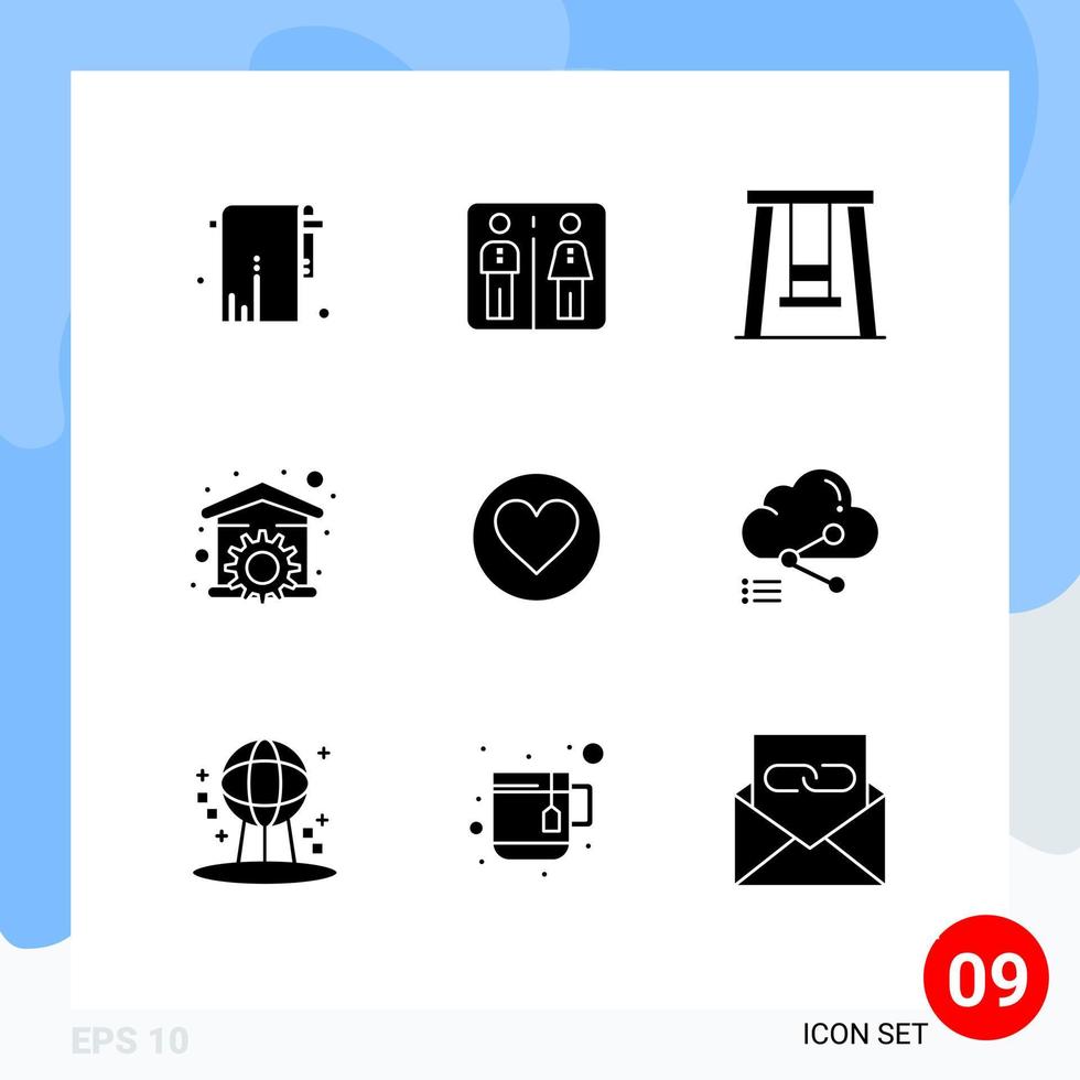 Universal Icon Symbols Group of 9 Modern Solid Glyphs of heart wrench kids tool household Editable Vector Design Elements