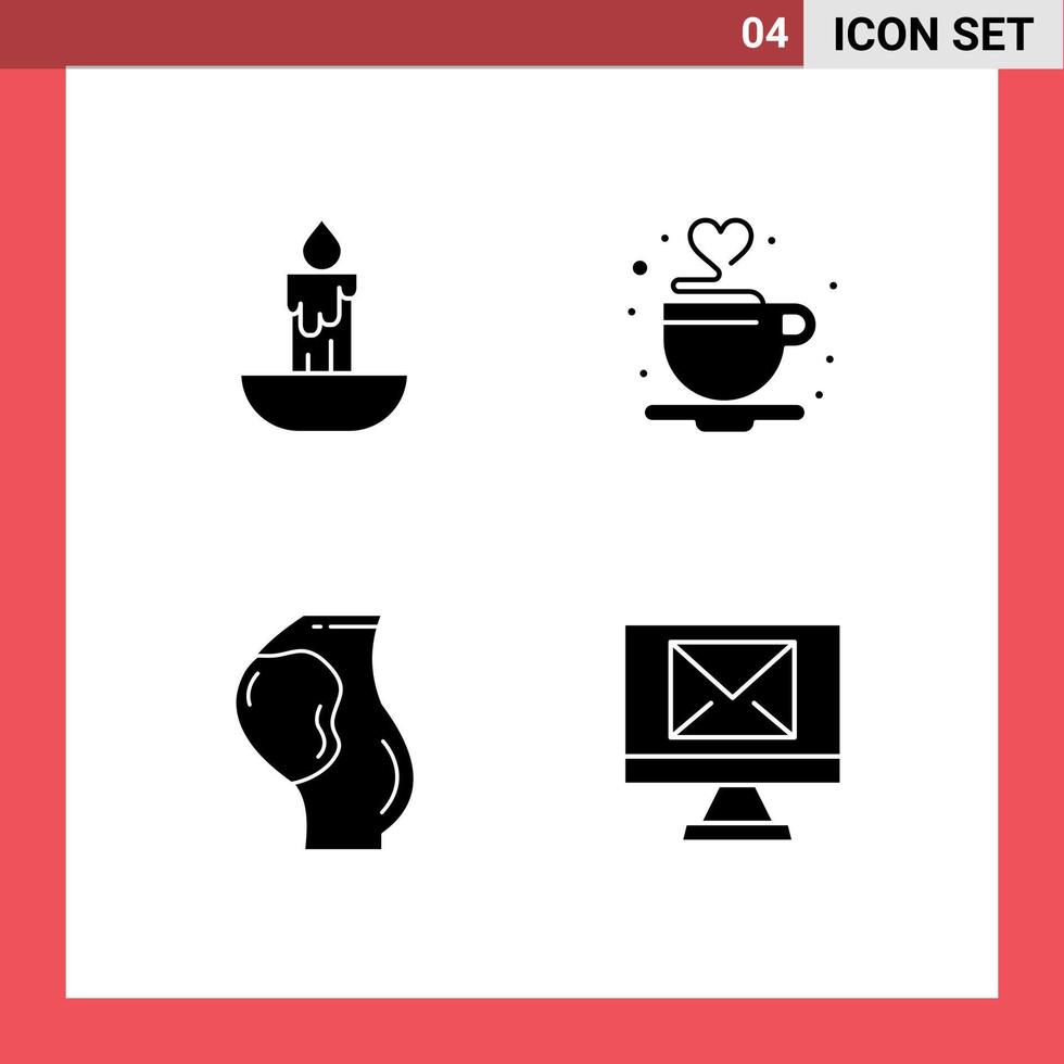 Group of 4 Solid Glyphs Signs and Symbols for candle pregnant holiday love obstetrics Editable Vector Design Elements