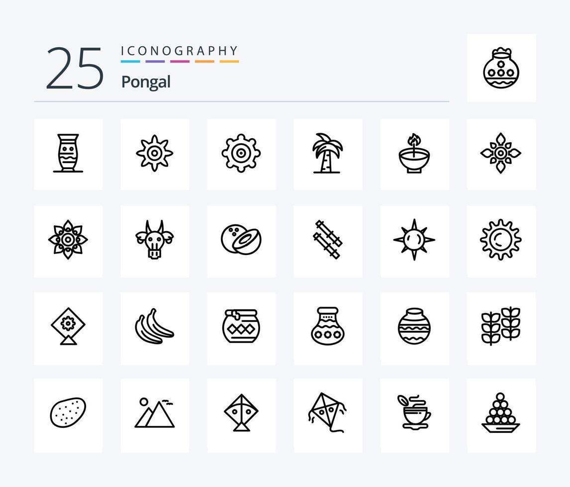 Pongal 25 Line icon pack including deepavali. celebrate. culture. tree. palm tree vector