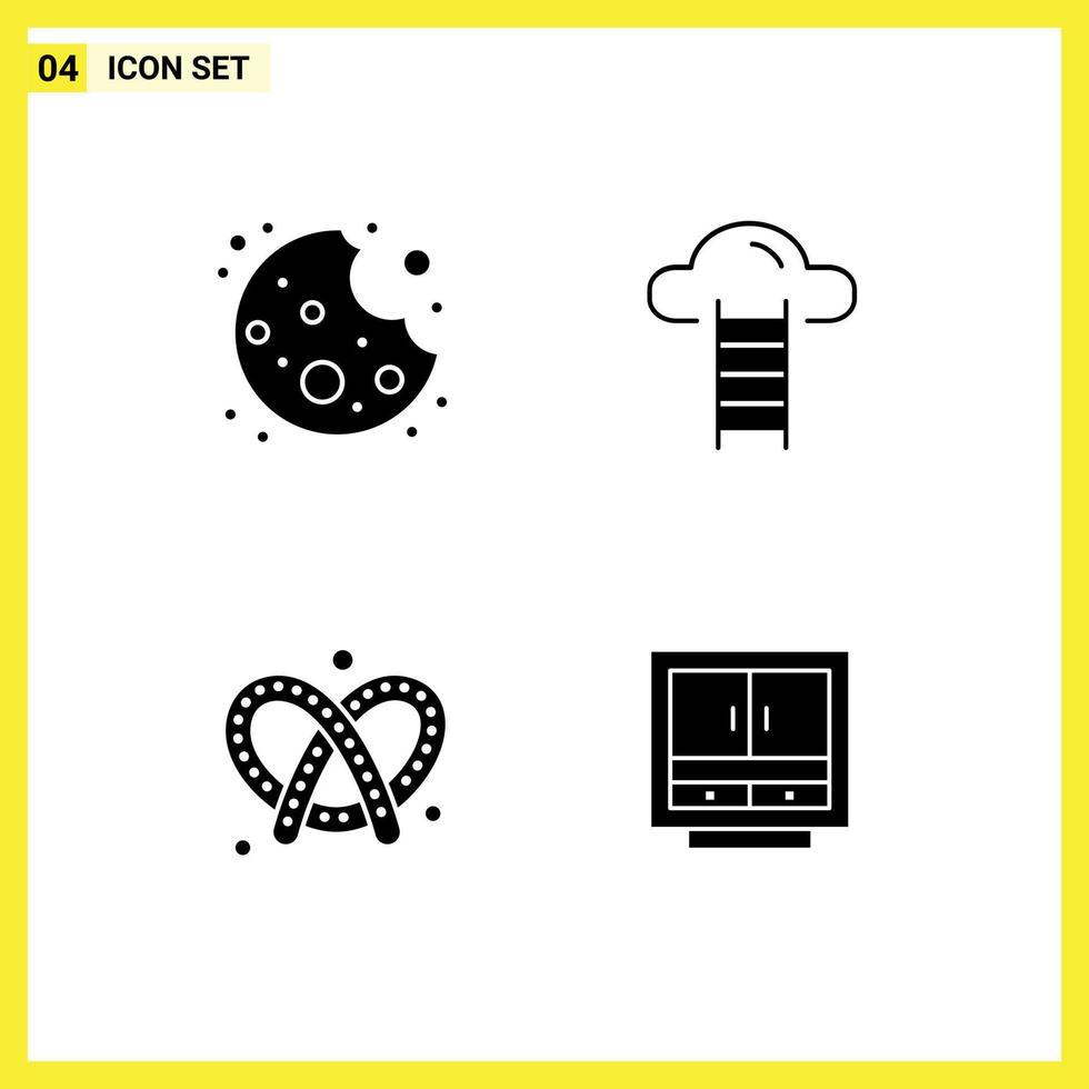 4 Solid Glyph concept for Websites Mobile and Apps bite dough stair interface cabinet Editable Vector Design Elements