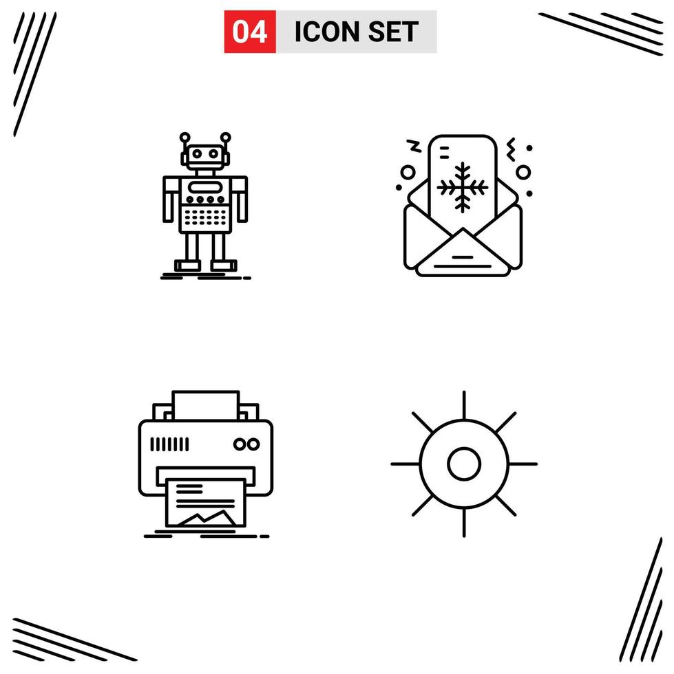 paquete de línea de 4 símbolos universales de robot digital bot impresión navideña elementos de diseño vectorial editables vector
