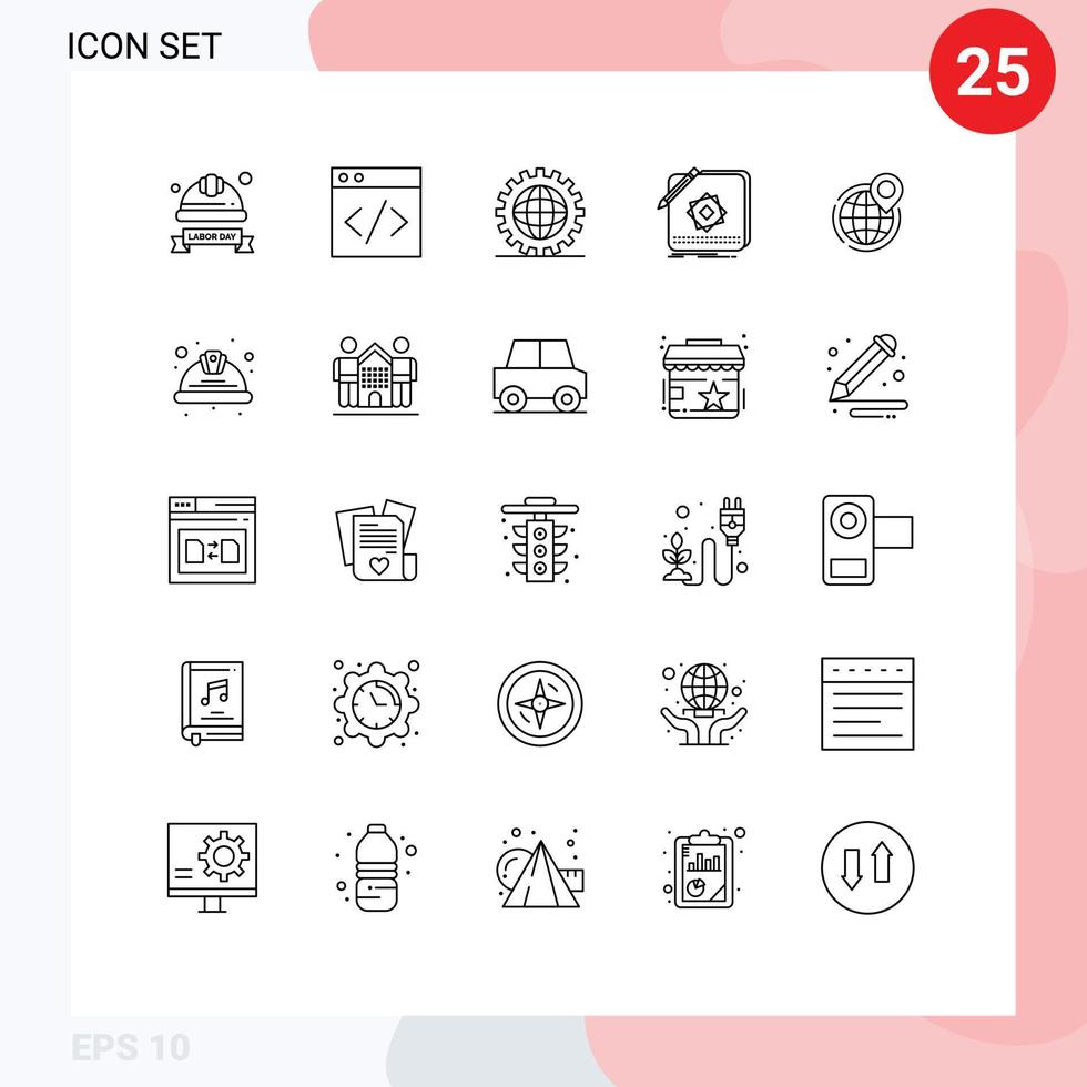 25 Universal Lines Set for Web and Mobile Applications design logo coding app programing Editable Vector Design Elements