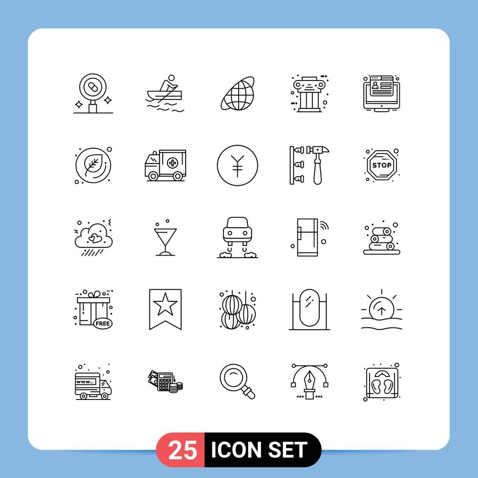 Group of 25 Lines Signs and Symbols for history ancient water pillar universe Editable Vector Design Elements